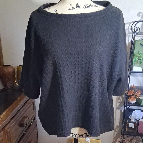 Princess Polly Black Textured Knit Crewneck Relaxed Fit Sweater Top M/L - Picture 1 of 8
